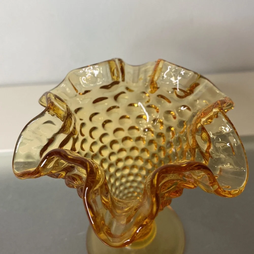 Vintage Fenton Amber Glass Hobnail Miniature Vase
